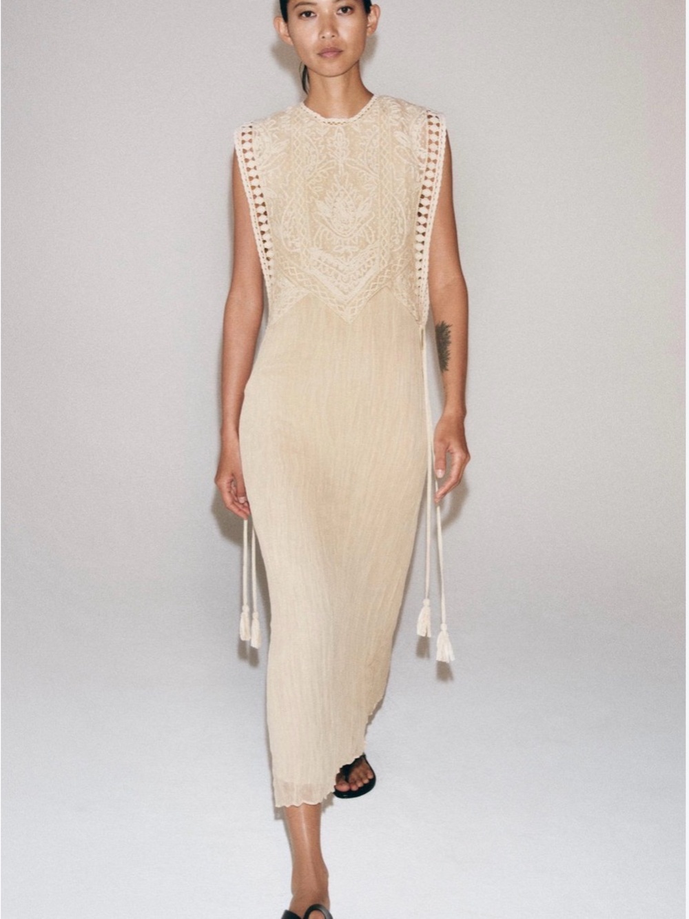 Zara Cream Lace-Panel Maxi Dress